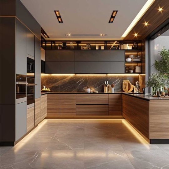 Tủ bếp vân gỗ chữ U