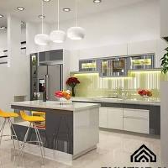 Tủ bếp cánh kính đảo